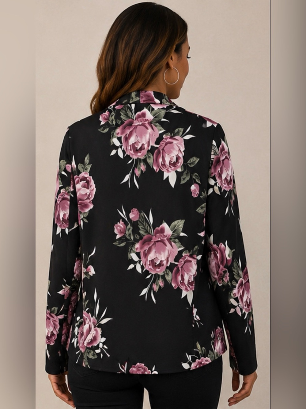 Black and Pink Floral Blazer - Picture 3 of 11